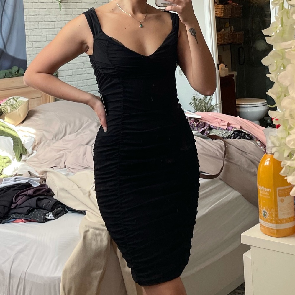 Express black ruched tulle dress